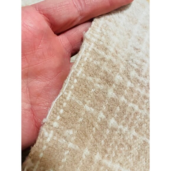 Faribo Wool Satin Vintage Beige Checkered Blanket 88.5" Faribault Fluff Loom - Picture 11 of 16